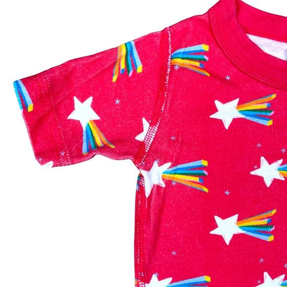 Hanna Andersson Sz 3 Red Shooting Stars Short Sleeve & Shorts Pajama Sest - Picture 6 of 8